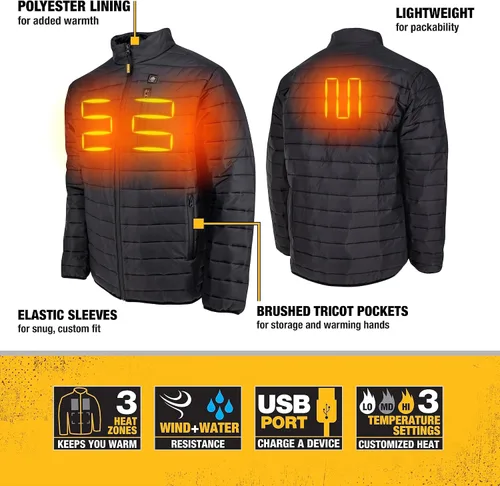 Vista 3 de DEWALT Men's Dewalt Lightweight Puffer Heated Jacket