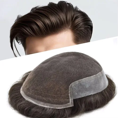 Vista 53 de FACE MIRACLE - Tupé de encaje frontal francés para hombres, postizos, sistemas de reemplazo de cabello humano con PU para hombre, prótesis
