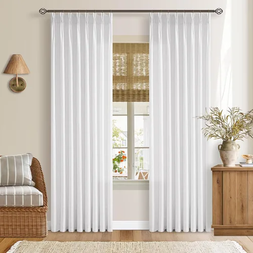 Vista 16 de TWODRAPES Cortinas de Lino Plisadas con Pinza Beige Blancas de 54 Pulgadas de Largo 2 Paneles para Comedor Cocina Dormitorio Plisadas Semi