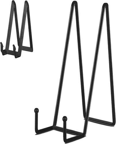 Vista 14 de IBosins Paquete de 5 soportes de exhibición para placas pequeñas de 3 pulgadas, soporte de marco de metal mini negro para fotos, libros, caballete