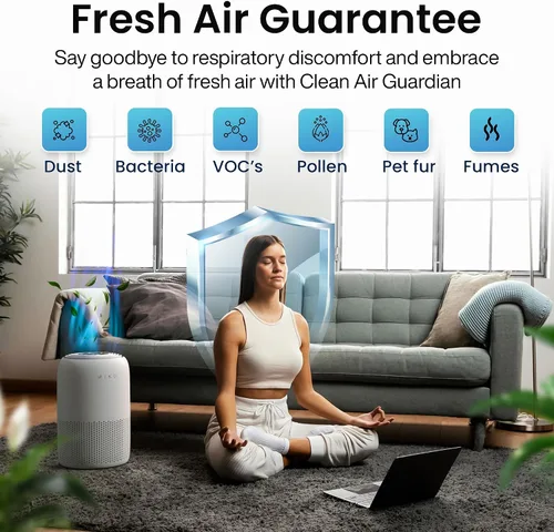 Vista 7 de MIKO Purificador de aire para dormitorio con filtro HEPA 3 en 1 y modo de sueño, silencioso como un susurro, cubre hasta 1200 pies cuadrados