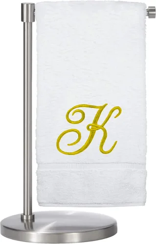 Vista 113 de Script R - Toalla de baño con monograma, regalo personalizado, 27 x 54 pulgadas, juego de 1 toalla bordada con texto dorado, 100% algodón turco Navy