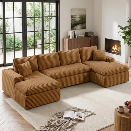 Vista 18 de Sofá modular sin hueso de nube de 112 pulgadas en forma de L, moderno sofá modular con cojín en capas, sofás de pana convertibles sin montaje