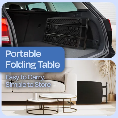 Vista 4 de Lavish Home Mesas plegables portátiles, escritorio plegable portátil ligero con altura ajustable, pequeña mesa de plástico para bandeja de TV, Negro