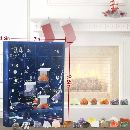 Vista 6 de Calendario de Adviento 2023 Rocks 24 días con piedras preciosas de cristal natural, minerales y fósiles, calendario de cuenta regresiva de Navidad