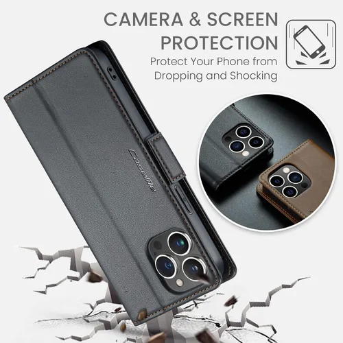 Vista 7 de Funda para iPhone 15 Pro Max, [bloqueo RFID] Funda de piel sintética tipo cartera con tarjetero y soporte para tarjetas, funda a prueba de golpes