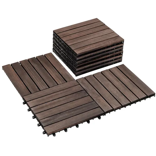 Vista 15 de PrimeZone - 9 azulejos entrelazados de madera de acacia sólida para terraza, patio, 12 x 12 pulgadas, impermeables, para interiores y exteriores