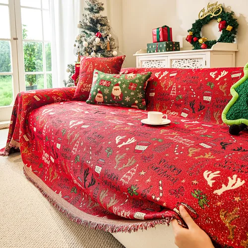 Vista 2 de DREAMINGO Funda de sofá de Navidad roja decorativa para sofá de vacaciones 2# Ciervo rojo de Navidad