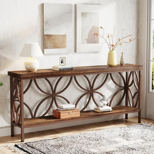 Vista 9 de Tribesigns - Mesa de sofá estrecha de 70.9 pulgadas, mesa de sofá larga industrial detrás del sofá, mesa consola de entrada con almacenamiento