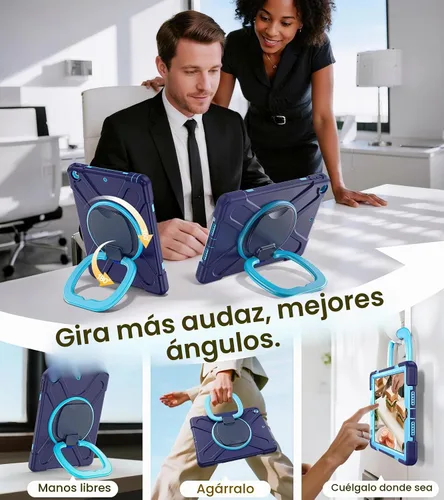Vista 4 de BRAECN Funda para iPad de 9ª/8ª/7ª generación, resistente funda de silicona apta para niños con soporte plegable/asa para lápices, correa de hombro