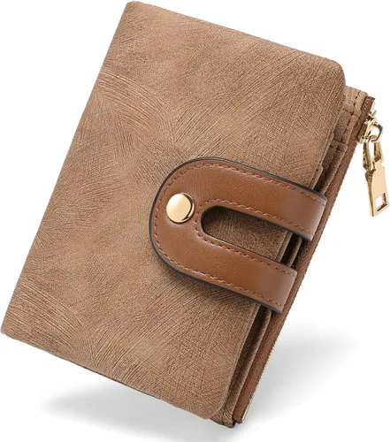 Vista 8 de RNIEGA Billeteras pequeñas para mujer, de cuero, plegable, con bloqueo RFID, tarjetero compacto con bolsillo para monedas con cremallera