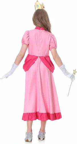 Vista 7 de Ladhow Disfraz de princesa melocotón para niñas, vestido rosa con accesorios para Halloween