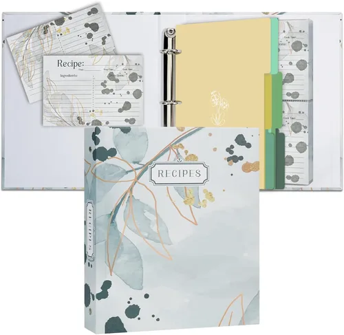 Vista 16 de Carpeta de recetas de 3 anillos de 8.5 x 9.5 pulgadas, juego organizador de recetas de página completa con 3 anillos con 25 páginas de ranura y 50