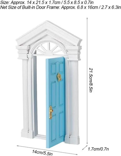 Vista 6 de Puerta de madera de casa de muñecas 1:12, puerta de hadas en miniatura para casa modelo a escala, accesorio de decoración de madera de abedul