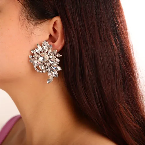 Vista 2 de Sither Aretes de diamantes de imitación para mujer, aretes de cristal colgantes grandes, joyería para fiesta de graduación, Halloween, regalo