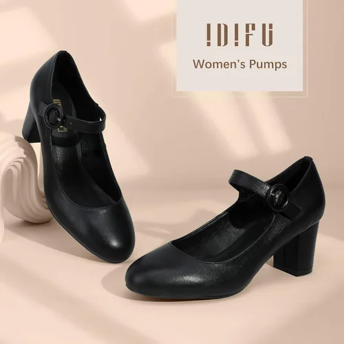 Vista 5 de IDIFU - Vestido de caramelo para mujer, zapatos Mary Jane, tacones de bloque bajo, punta redonda cerrada, oficina, trabajo, iglesia, boda, zapatos