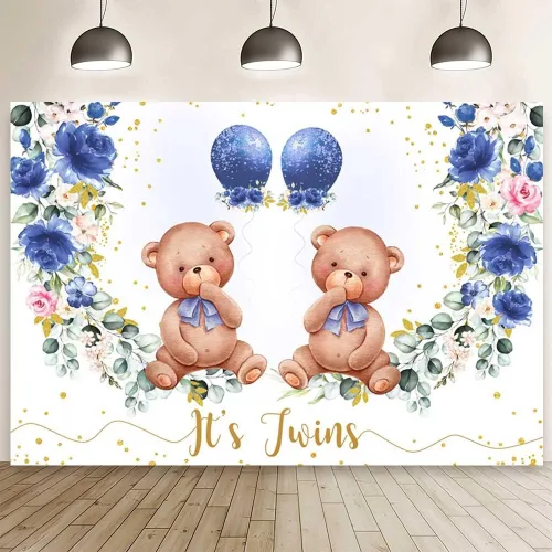 Vista 9 de AIBIIN Telón de fondo para baby shower de 7 x 5 pies, diseño floral azul marino, para fiesta de cumpleaños, fotografía de fondo, para revelación
