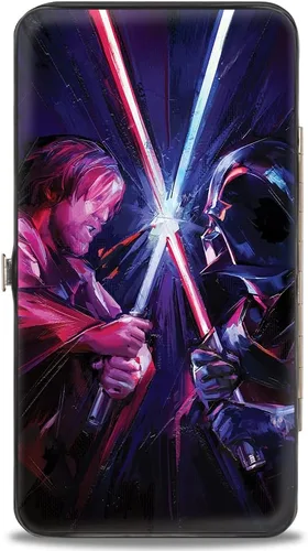 Vista 2 de Star Wars Billetera, con bisagras, Obi Wan Kenobi y Darth Vader Battle Clash Brush Stroke Pose, cuero vegano, Casual