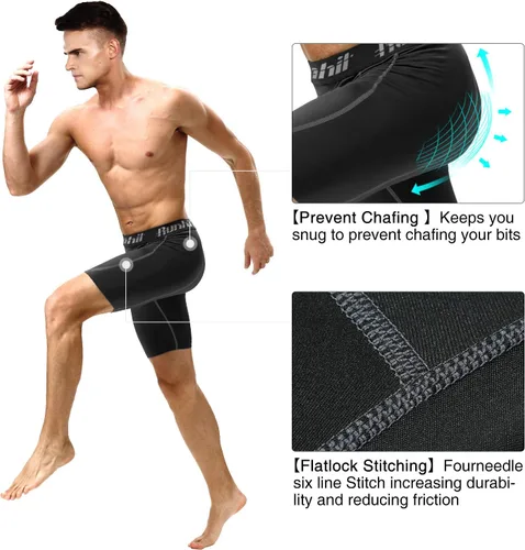 Vista 4 de Runhit - Pantalones cortos deportivos de compresión para hombre, de elastano para correr y entrenar