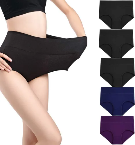 Vista 7 de wirarpa Ropa interior para mujer, de cintura alta, de algodón, suave, cobertura completa, paquete de 5