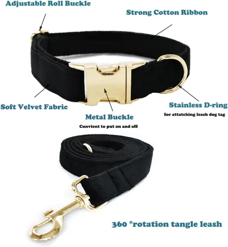 Vista 2 de Love Dream Juego de collar y correa de terciopelo para perro, suave y cómodo, correa ajustable y collar con hebilla de metal resistente para perros