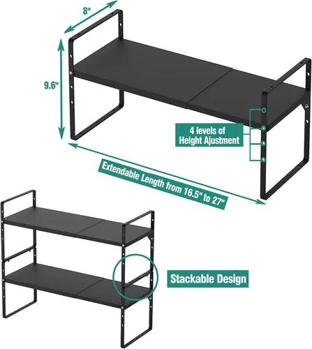 Vista 2 de SUZLON Estante organizador de gabinete expandible, estante apilable de almacenamiento para mostrador de cocina, estante de despensa de altura
