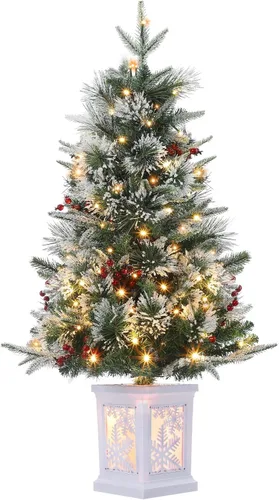 Vista 13 de Árbol de Navidad de 3 pies con base de reno, árbol de Navidad artificial esmerilado con 78 luces LED, caja de batería de 8 modos, decoraciones