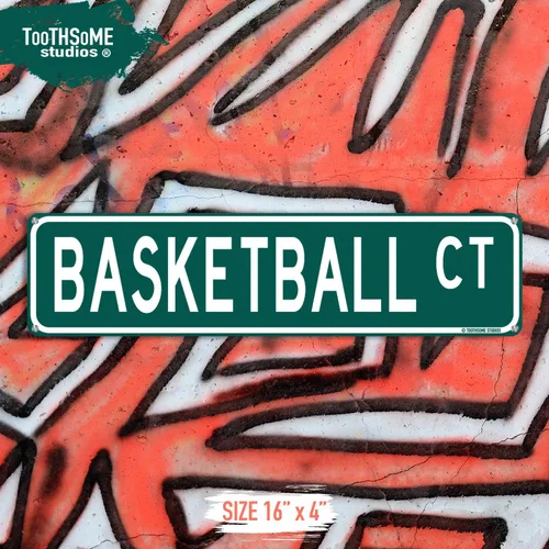 Vista 3 de Letrero divertido de calle para cancha de baloncesto, 16 x 4 pulgadas, sala de juegos, decoración de cueva para hombre (BasketballStreet)