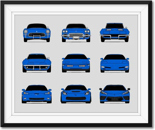 Vista 5 de Custom Car Posters Handmade Poster compatible with Chevy Corvette Generations and Print of Chevrolet Corvette (C1 C2 C3 C4 C5 C6 C7 C8) (Landscape)