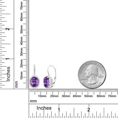 Vista 2 de Gem Stone King Aretes colgantes de plata de ley 925 con amatista púrpura natural para mujer