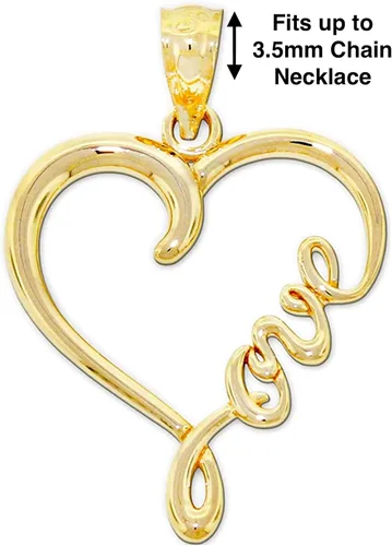 Vista 3 de Dije de corazón "Love" de oro macizo de 10 quilates - Colgante de corazón - Joyas de amor cursivo