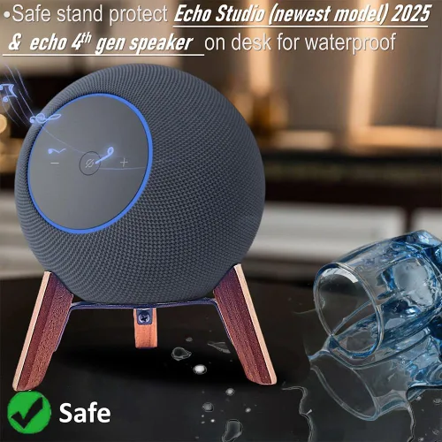 Vista 2 de Soporte de madera real para Echo Studio (nuevo modelo) 2025, Echo (4ª generación), altavoz casero, soporte de trípode de escritorio protege Alexa