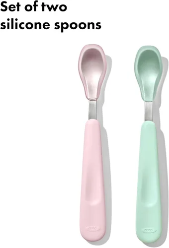 Vista 6 de OXO TOT Juego de cucharas de alimentación W Ópalo de silicona suave y flor