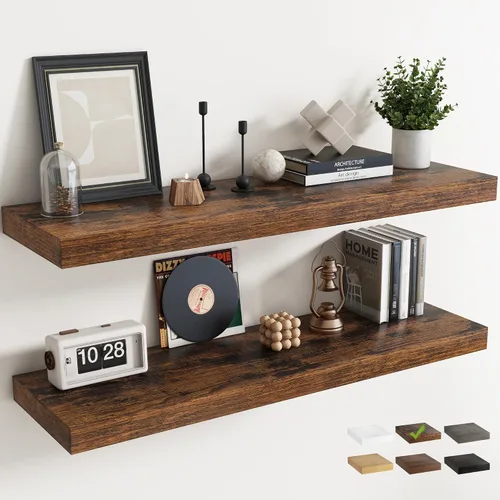Vista 46 de Juego de 2 estantes flotantes de 16 pulgadas para pared, estantes de baño de grano de madera de 12 pulgadas de profundidad con soportes invisibles