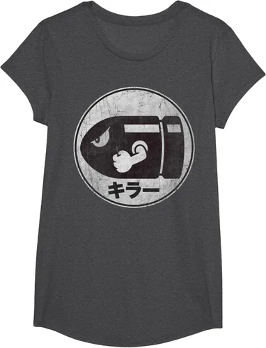 Vista 37 de Super Mario Camiseta con logotipo de Bullet Bill Distressed en Kanji