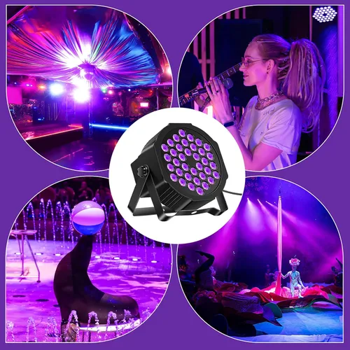 Vista 6 de U`King Luces negras para fiesta brillante, 72 W, UV, 36 LED, luz negra que brilla en la oscuridad, luz negra estroboscópica con control remoto DMX