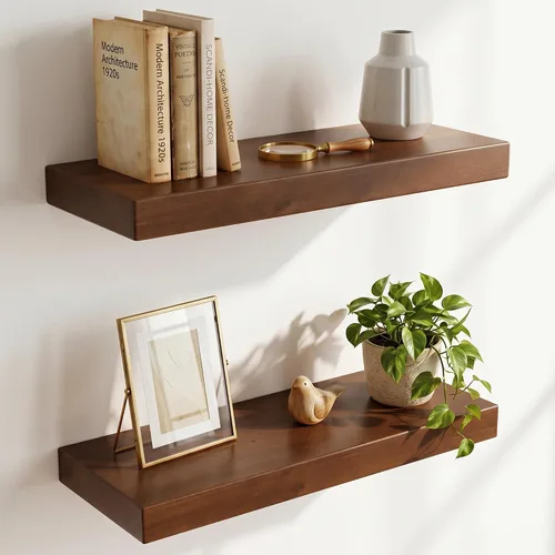 Vista 14 de Estantes flotantes de 20 pulgadas para pared, estante flotante de madera maciza de alta gama con soporte invisible resistente, estantes de pared