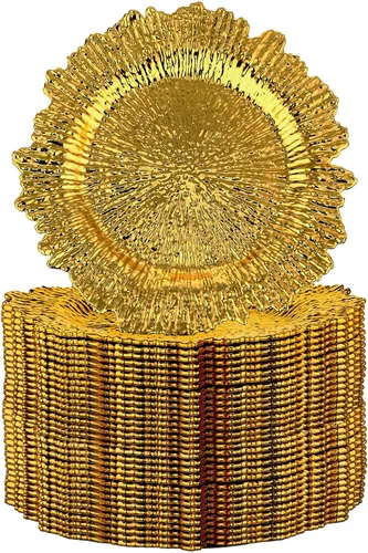 Vista 9 de Juego de 32 bajoplatos Reef para mesa de cena, bandeja de servicio, bajoplatos florales de plástico decorativos para decoración de mesa, para bodas