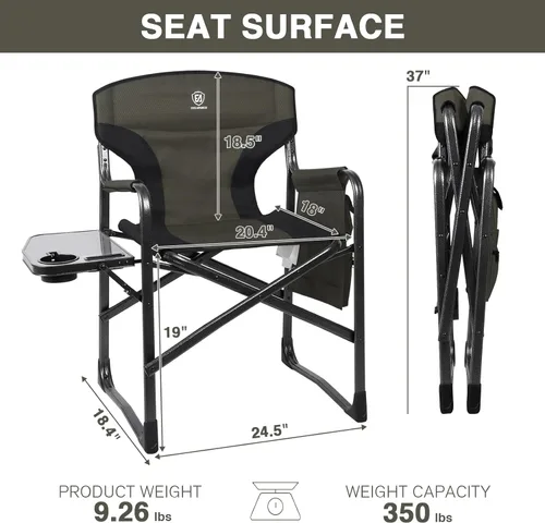 Vista 3 de EVER ADVANCED Silla de camping de aluminio ligero, capacidad de 350 lb Verde oscuro
