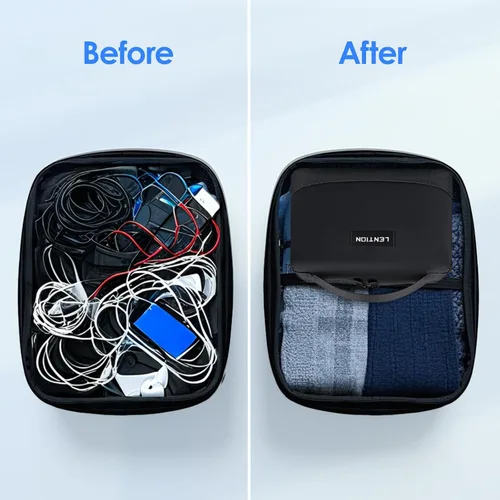 Vista 4 de LENTION Premium - Bolsa organizadora de artículos electrónicos impermeable con asa Large Multi-Compartment Carry Case Fits Tablet, Chargers