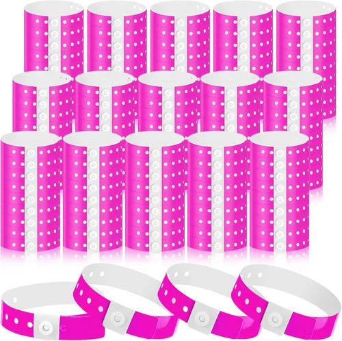 Vista 23 de 600 pulseras de plástico para eventos, vinilo, colores surtidos Adjustable Snap, Bulk Waterproof Neon Colored Arm Bands, For Admission Pools