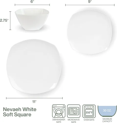 Vista 3 de Everyday White by Fitz and Floyd Nevaeh - Juego de vajilla cuadrada suave de 12 piezas, servicio para 4 personas