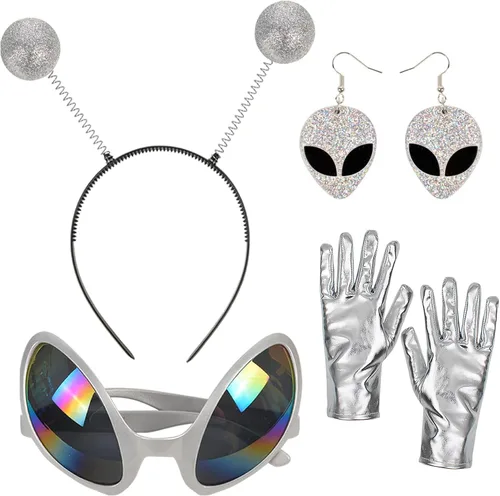 Vista 10 de Alien Accessories - Diadema y lentes de arco iris, guantes y pendientes