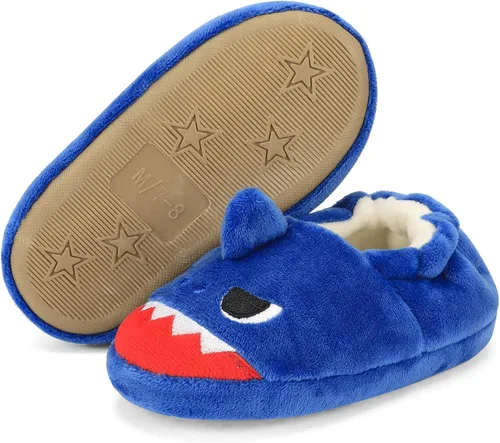 Vista 3 de KAKU NANU Pantuflas para niños pequeños con dibujos animados de animales, para niñas y niños, cálidas, de forro polar, para el hogar