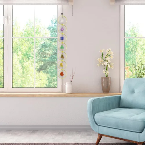 Vista 5 de Adornos colgantes hechos a mano con piedras preciosas naturales, 7 chakras, de cristal, Feng Shui, adornos para decoración del hogar, decoración