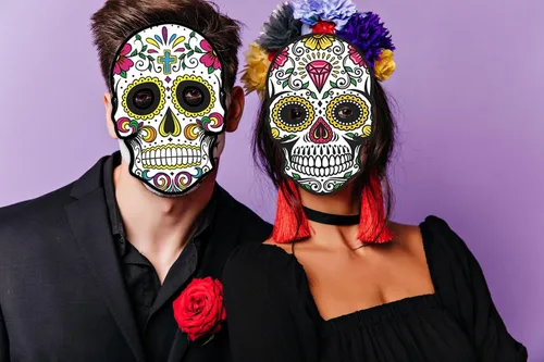 Vista 5 de Heureppy 6 máscaras de papel del Día de los Muertos para Día de los Muertos, accesorios de fotos, accesorios de disfraces para fiestas