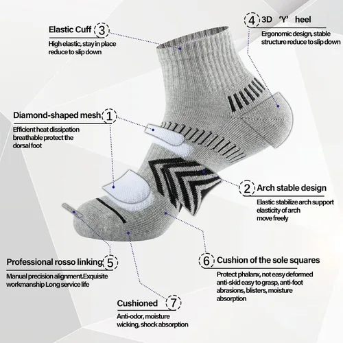 Vista 6 de COOPLUS Calcetines tobilleros acolchados para hombre, calcetines de algodón de rendimiento atlético