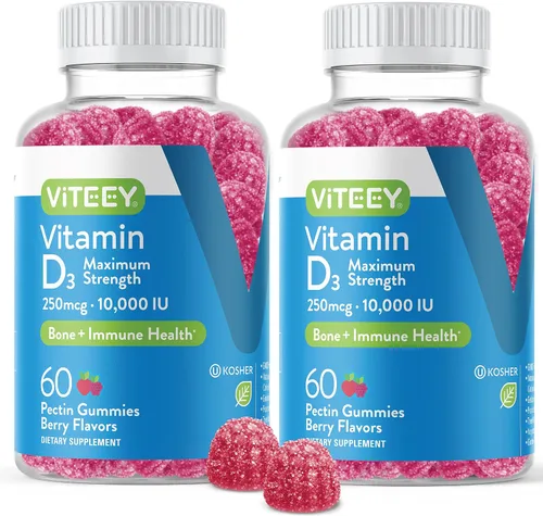 Vista 7 de Viteey Gomitas de vitamina D3 para adultos y adolescentes, 10,000 UI, 250 mcg, máxima fuerza, salud de las articulaciones y los músculos, refuerzo