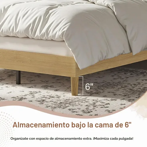 Vista 6 de VECELO Base de cama tamaño matrimonial tapizada con cabecera de algodón y lino ajustable en altura, listones de madera resistente, espacio debajo