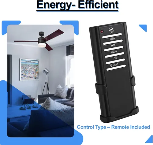 Vista 5 de Ciata Ventilador de techo interior de 52 pulgadas, flujo de aire inverso, lámpara LED regulable, 3000 K, cuchillas reversibles de madera